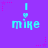 Pixelated blue text 'mike' with a heart above it on purple background, surrounded by pink star shapes.