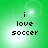 Green background with pixelated text 'i love soccer' and shifting light effects across four