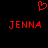 Red pixelated heart symbol above two identical red text blocks reading JENNA on black background.