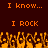 Pixelated orange text on dark brown background with animated flame-like shapes at bottom.