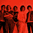 A contact sheet of 13 animated frames from a The Strokes band icon, featuring red text and group imagery on an orange background with small lower-left detail panels.