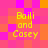 Pixelated of pink and orange squares with yellow text reading "Baili and Casey" in four identical sections