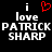 Pixelated text reads 'i love PATRICK SHARP' with a red heart symbol replacing the word 'love', displayed in two identical side-by-side on black background