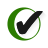 Green circular outline with black checkmark inside on light gray background, pixelated rendering.