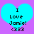 Two identical cyan hearts on purple background with black text "I Love Jamie! <333" inside each heart.