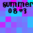 Pixelated text 'summer 08 ♡ 3' on a blue and pink checkered background with visible pixelation artifacts.