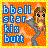 Pixelated 48x48 buddy icon with orange background, blue text reading "bball star kick butt," and a cartoon character holding a ball in kicking pose.