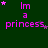 A green background displays repeated 'Im a princess' text in pink with animated star positions shifting across frames.