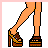 Pixel art contact sheet of a female character's animated icon showing legs, torso, and head in various poses with an orange flower accessory.