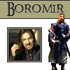 repeated character portraits with 'Boromir' text banners above each , featuring a figure in blue and red clothing holding a staff