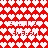 Red background filled with white heart shapes, featuring repeated text elements in pixelated font.