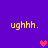 Purple background with four yellow 'ughhh.' texts and three pixelated hearts in red and pink hues.