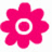 Three identical pink flower icons with white circular centers arranged in a on a white background, one partially obscured by a gray rectangle