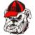 Pixelated static icon of a cartoon dog wearing a red baseball cap with a black 'G' logo, set against a white background.