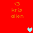 Red background displays four identical orange text blocks with 'kris allen' and '<3', plus three pixelated hearts in light blue, pink, and gray.
