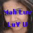 A pixelated image of a person with dark hair, featuring blue text overlays reading "Mah Luv," "LuV U," and partial phrases like "Mah Life" and "Mah WORL."