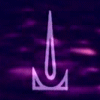 Four distinct white symbols on a purple gradient background with horizontal light streaks.