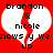 Red background with white broken heart shape containing black text 'brandon & nicole' and partial pixelated words below.