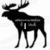 Black silhouette of a moose with antlers, showing text variations on its body and partial brand name below, on white background.