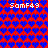 Pixelated pattern of red and blue hearts with white text 'SamF49' repeated four times on a red background.