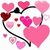 Pixelated heart-themed icon with pink hearts, black outlines, and text elements on white background.