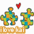 Two pixelated puzzle-piece figures with a red heart above them and "iLoveKai" text below, all on white background.