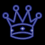 Two pixelated crown icons displayed side-by-side on a black background, left frame in purple and right frame in blue with glowing effect.