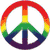 A rainbow-colored peace symbol icon with a rainbow gradient border, displayed on a white background.