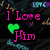 Pixelated text and green hearts on a dark background with repeated 'LOVE' fragments in blue and purple.