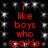 Red text on black background with white sparkles, repeating 'i like boys who sparkle' in two vertical
