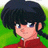 Pixelated anime-style character with black hair and blue eyes in red jacket against green background, next to black with white text