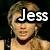 Pixelated image of a person with short hair and a choker necklace, overlaid with the text "Jess" in white block letters.