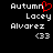 Pixelated text displays 'Autumn Lacey Alvarez' with a red heart replacing the 'n' in Autumn and '(33)' below, on black background.