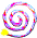 A 4x4 contact sheet of animated frames showing a rainbow spiral with yellow accents and green particle effects, arranged left-to-right top-to-bottom in chronological order.