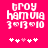 Pixelated text and symbols on a bright pink background with two variations of heart and star icons below.