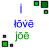 Animated contact sheet showing two frames of a pixel art icon with green squares, blue text, and green text on white background.