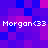 Pixelated of purple and blue squares with repeated white text 'Morgan<33' across four positions on the image