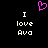 Pixelated text 'I love Ava' appears twice on a black background with a pink heart symbol above.