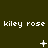 Dark green background with repeated white text 'kiley rose' and changing pixel symbols below each