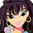 Pixelated cartoon character with dark purple hair, blue eyes, and gold hoop earrings wearing a pink top and light blue pants.
