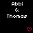 Pixelated text reads "Abbi & Thomas" with two red heart symbols on a black background.