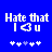 Blue background with white pixelated text 'Hate that I <3 u' and five asterisks below, where the third asterisk is light blue.