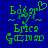 Green pixelated text and symbols on blue background, with one frame showing a heart symbol above the text.