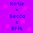 Purple background with pink stars and blue text reading 'Katie + Becca = BFFL' in two identical vertical
