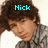 A four- shows a person with curly brown hair in a gray plaid shirt, each displaying different cyan text: Nick, is, HOTT!, and an empty space