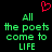 Green pixelated text reads 'All the poets come to LIFE' with a red heart symbol above, displayed on black background.