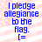 Blue pixelated text on a pink and white striped background with small white dots, displaying "I pledge allegiance to the flag." and "[=" in two identical vertical sections.