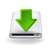 Green downward arrow icon on white background with gray border and black horizontal line below