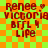 A pixelated image with a green and orange checkered background displays repeated text elements in red, including 'Renee', 'Victoria', 'BFFL', and 'Life' across four identical quadrants.