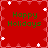 Red background with white snowflakes and pink diamond patterns, green text reading 'Happy Holidays' in four quadrants.